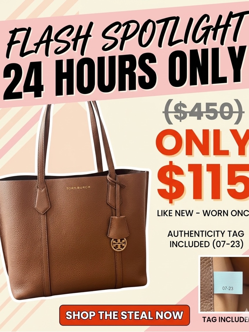 Tory Burch Pebbled Taupe Leather Tote with Gold Logo